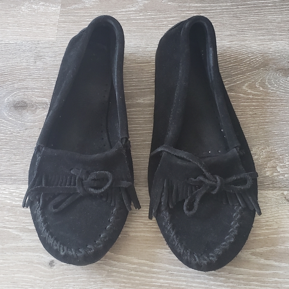 Black Minnetonka Fringed Loafers